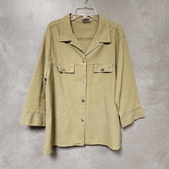 Color Me Cotton Women's Button Front Short Sleeve Honeycomb Pattern Top Size M - Picture 3 of 7